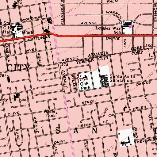 Topographic Map of Live Oak Park, CA