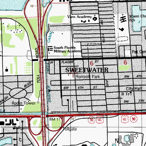 Topographic Map of Sweetwater City Youth Center, FL