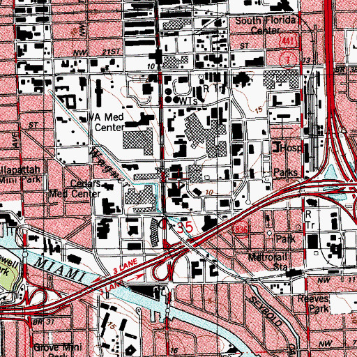 Topographic Map of Miami Dade Public Library System Civic Center Station Branch Library, FL