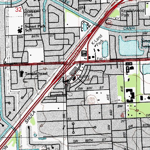 Topographic Map of Miami Dade Public Library System Kendall Campus Library, FL