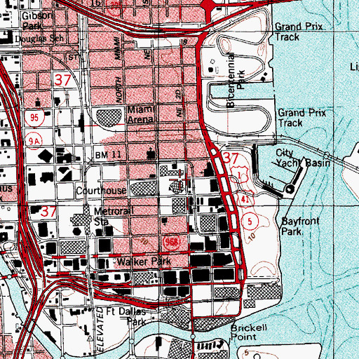 Topographic Map of Miami - Dade Community College Wolfson Campus Library, FL