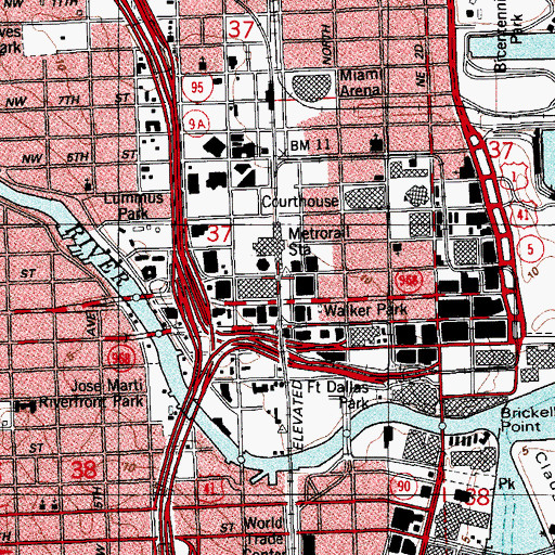Topographic Map of Miami - Dade County Historical Museum of Southern Florida, FL