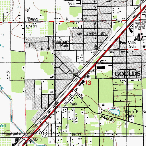 Topographic Map of Goulds Post Office, FL