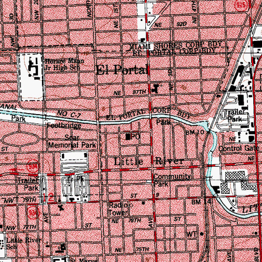 Topographic Map of Little River Post Office, FL