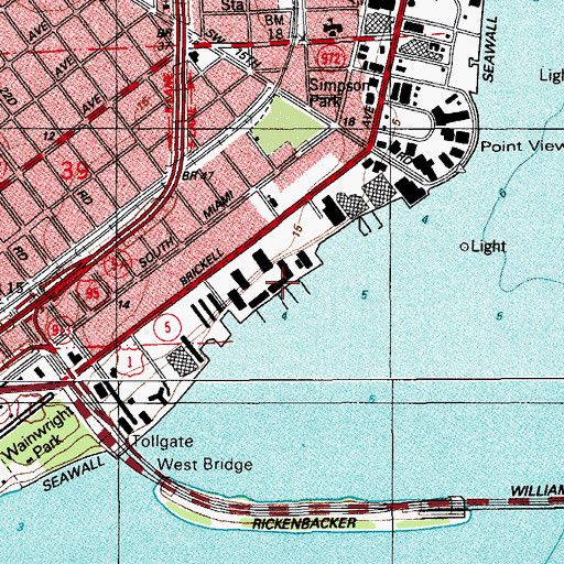 Topographic Map of Brickell Place Marina, FL