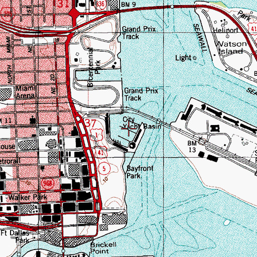 Topographic Map of Miamarina at Bayside Marina, FL