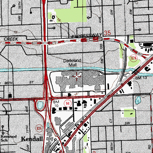 Topographic Map of Badeland Mall, FL