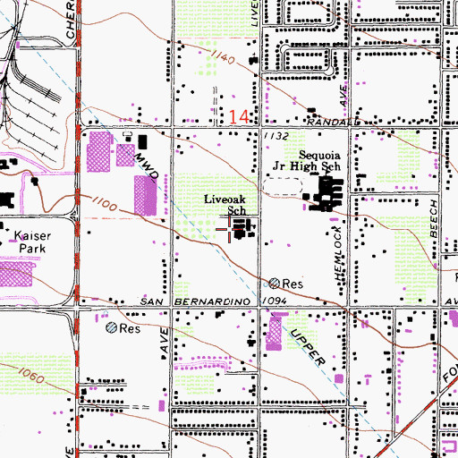 Topographic Map of Liveoak Elementary School, CA