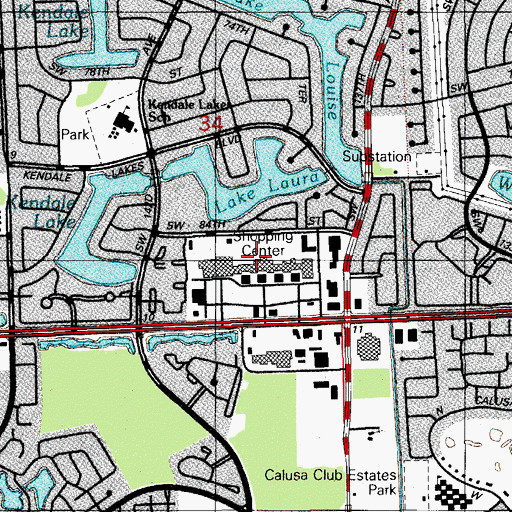 Topographic Map of Kendale Lakes Mall, FL