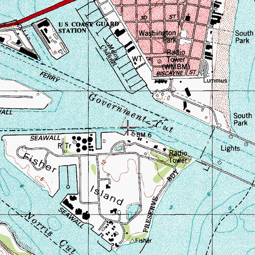 Topographic Map of Fisher Island Ferry Landing, FL