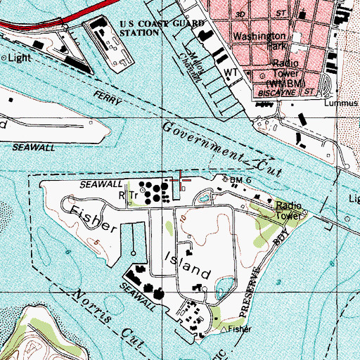 Topographic Map of Fisher Island Terminal Dock and Slip, FL