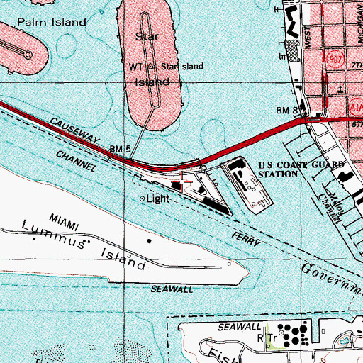 Topographic Map of Florida Power and Light Company Miami Beach Wharf, FL