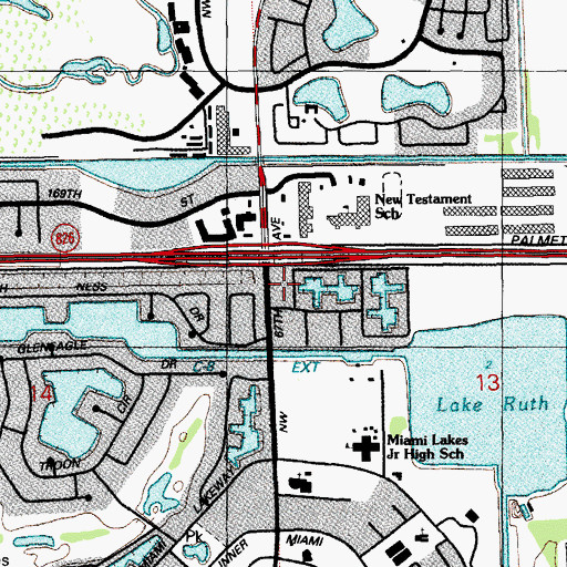 Topographic Map of Miami Lakes Palm Springs North Library, FL