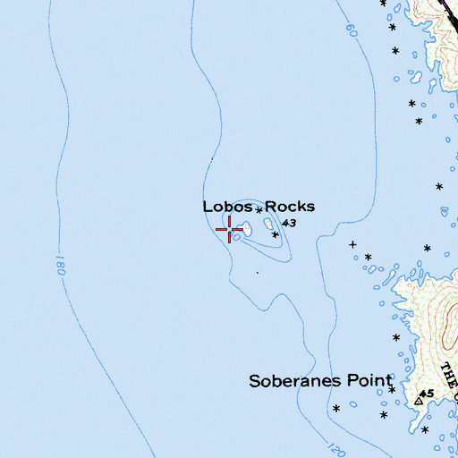 Topographic Map of Lobos Rocks, CA