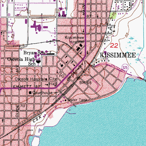 Topographic Map of Kissimmee Amtrak Station, FL