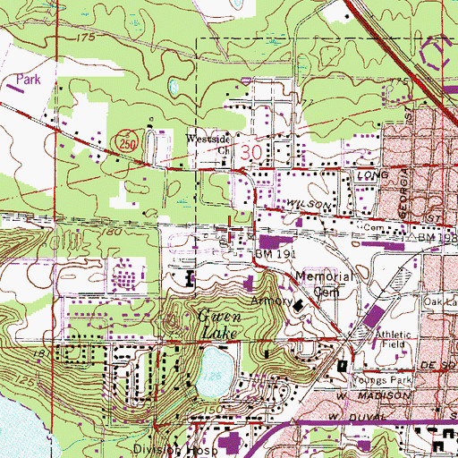 Topographic Map of Lake City Amtrak Station, FL