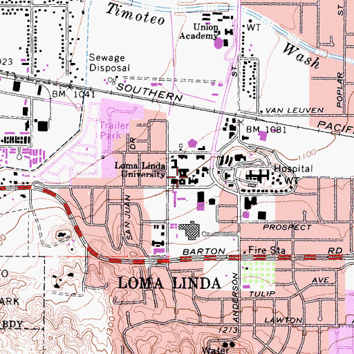 Topographic Map of Loma Linda University, CA