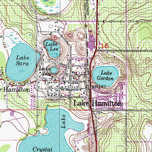 Topographic Map of Lake Hamilton Post Office, FL