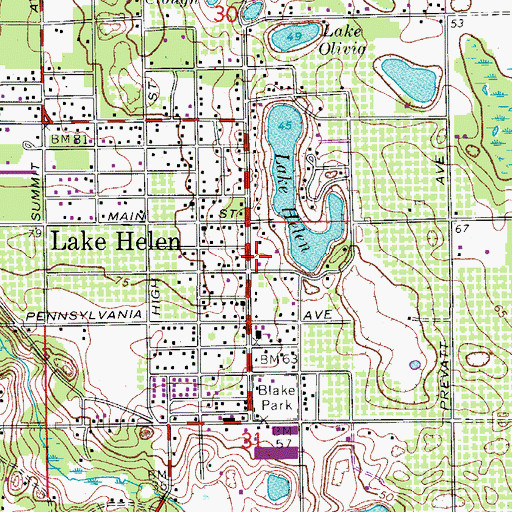 Topographic Map of Lake Helen Post Office, FL