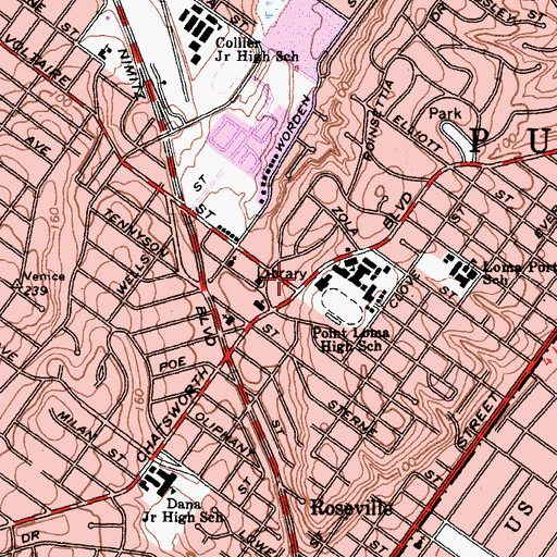 Topographic Map of Loma Portal Elementary School, CA