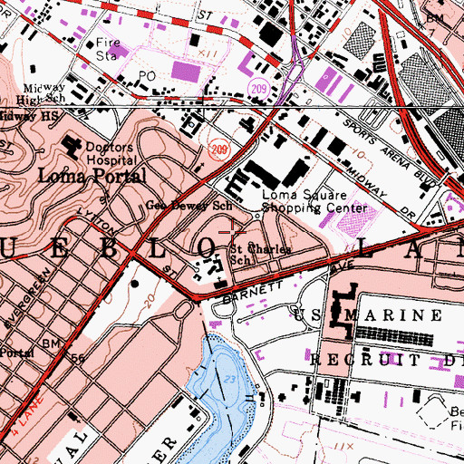 Topographic Map of Loma Square Shopping Center, CA
