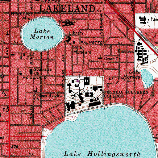 Topographic Map of Florida Southern College Carlisle Rogers Building, FL