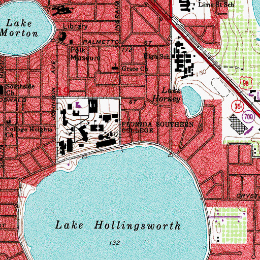 Topographic Map of Florida Southern College Charles T Thrift Building, FL