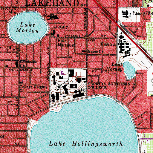 Topographic Map of Florida Southern College Frank D Jackson Religion Building, FL