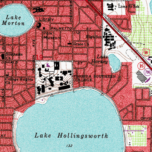 Topographic Map of Florida Southern College Herbert E Wolfe Building, FL