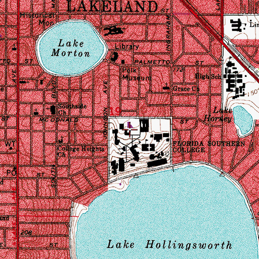 Topographic Map of Florida Southern College L A Raulerson Building, FL