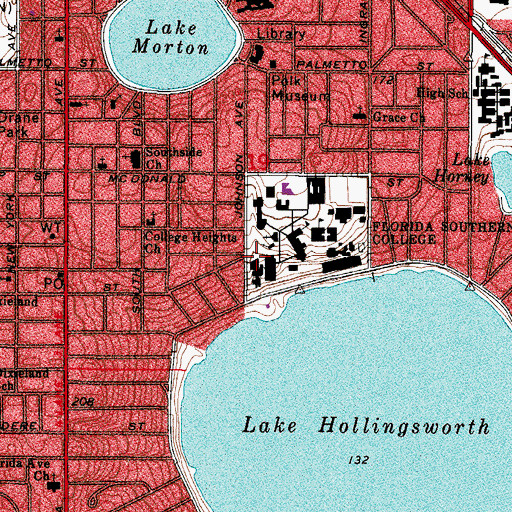 Topographic Map of Florida Southern College Majorie McKinley Music Building, FL