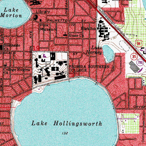 Topographic Map of Florida Southern College Nina B Hollis Wellness Center, FL