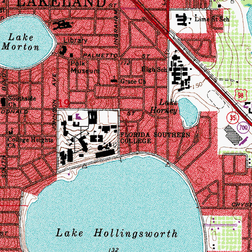 Topographic Map of Florida Southern College Student Housing Columbia Hall, FL