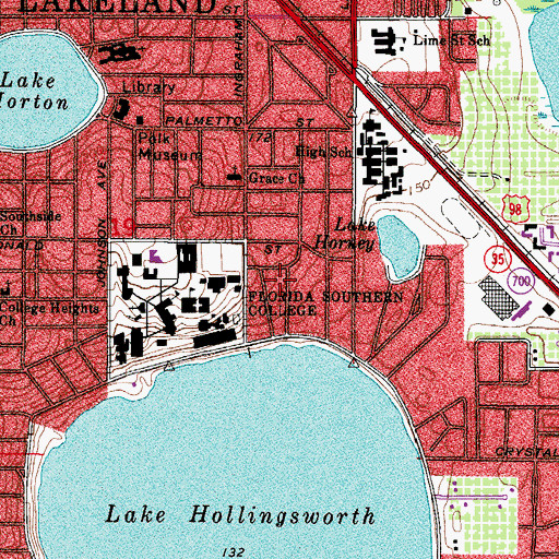 Topographic Map of Florida Southern College Student Housing Dell Hall, FL