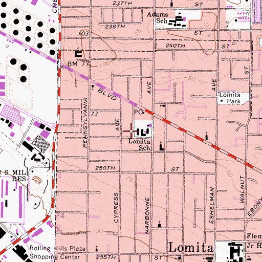 Topographic Map of Lomita Fundamental Center, CA