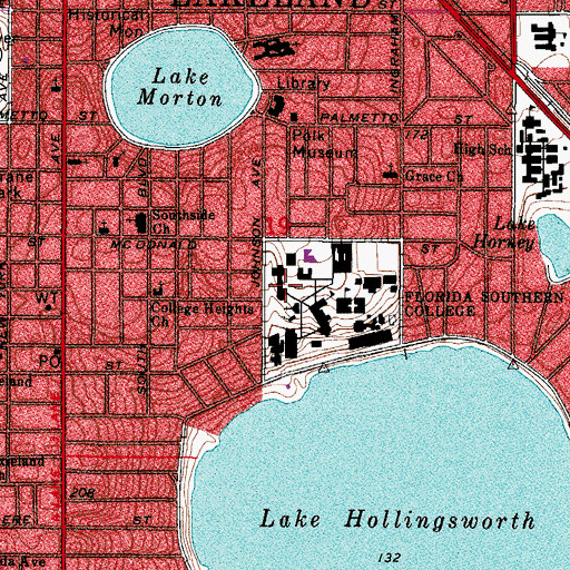 Topographic Map of Florida Southern College Thad Buckner Building, FL