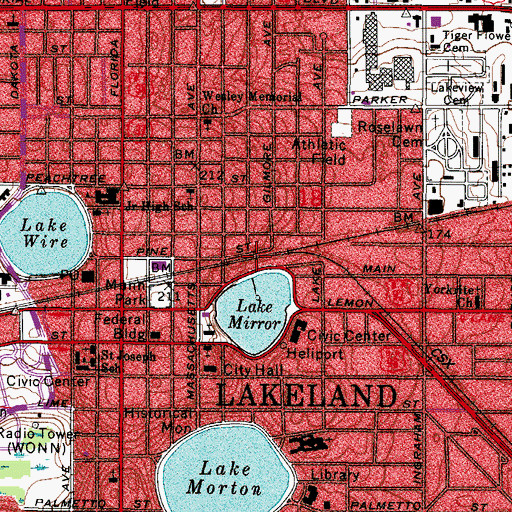 Topographic Map of Lakeland Amtrak Station, FL