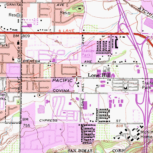 Topographic Map of Lone Hill, CA