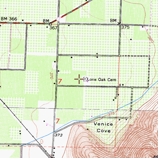 Topographic Map of Lone Oak Cemetery, CA