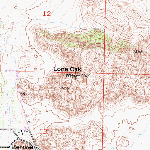 Topographic Map of Lone Oak Mountain, CA