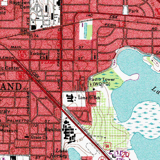Topographic Map of Lakeland Estates Mobile Home Community, FL
