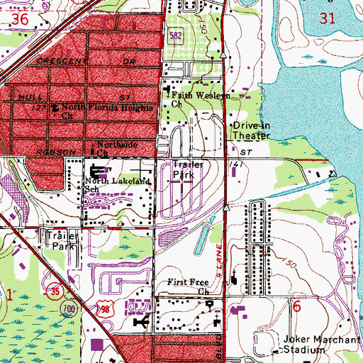 Topographic Map of Lakeland Junction Mobile Home Park, FL