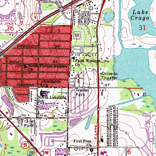 Topographic Map of Whispering Oaks Mobile Home Community, FL
