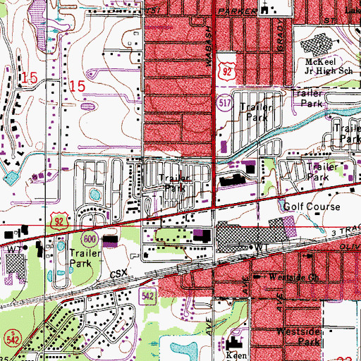 Topographic Map of Woodalls Mobile Home Village, FL