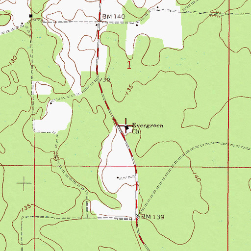 Topographic Map of Evergreen Baptist Church, FL