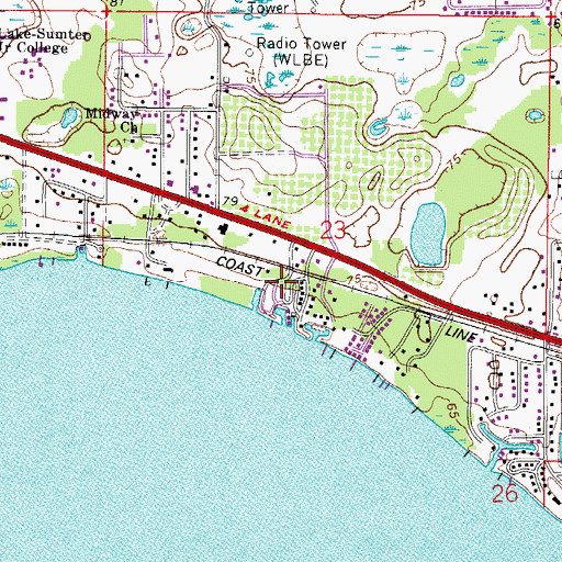 Topographic Map of Haven on Lake Harris Mobile Home Park, FL