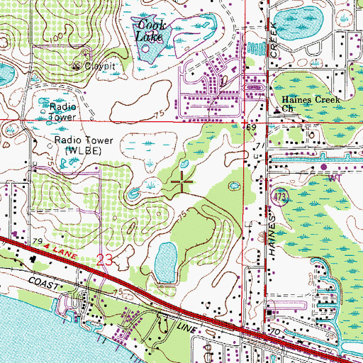 Topographic Map of Three Lakes Park Mobile Home Park, FL