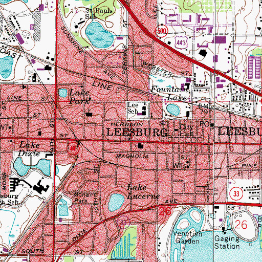 Topographic Map of Central Baptist Church of Leesburg, FL