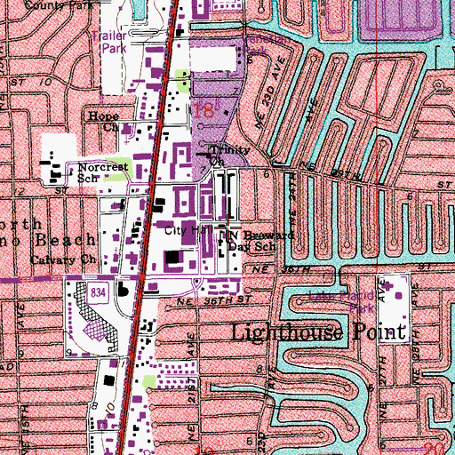 Topographic Map of Lighthouse Point Library, FL