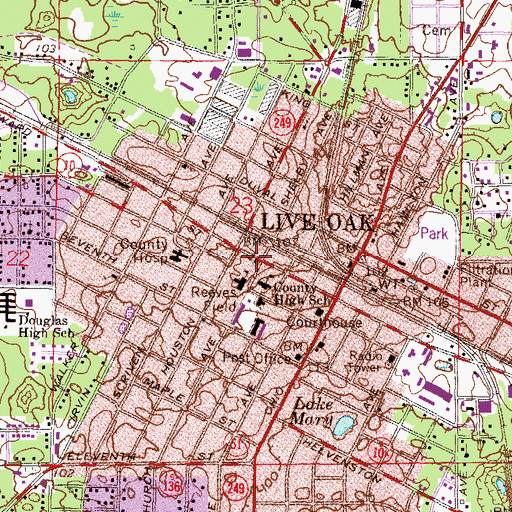 Topographic Map of First Baptist Church of Live Oak, FL
